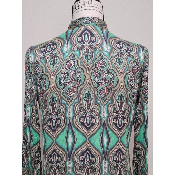 💚 CRAIG TAYLOR Women's Silk Button-down Paisley Print Green Shirt Blouse XS - Picture 11 of 16